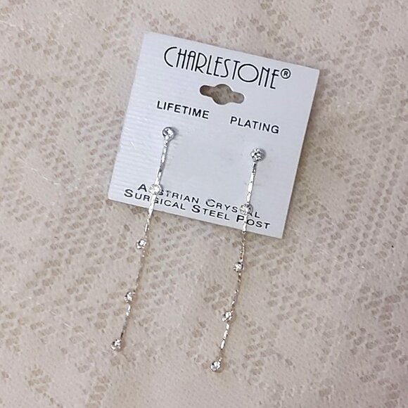 NEW Silver Plated Clear Crystal Long Drop Dangle Earrings Fashion Jewelry Gifts - Picture 2 of 4